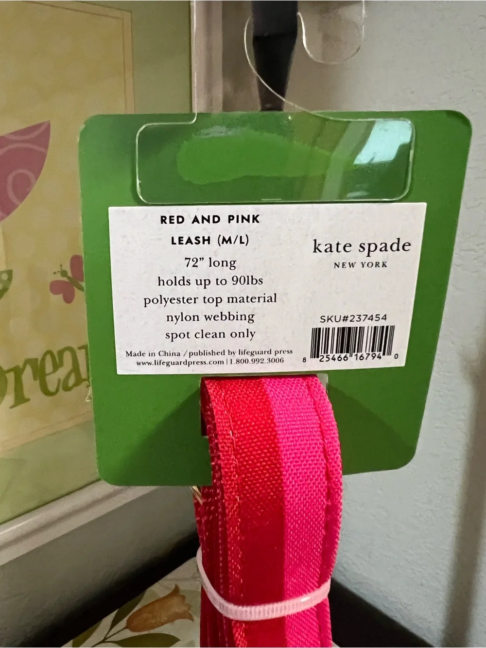 NWT Kate Spade Pink & Red 72” dog leash #YC